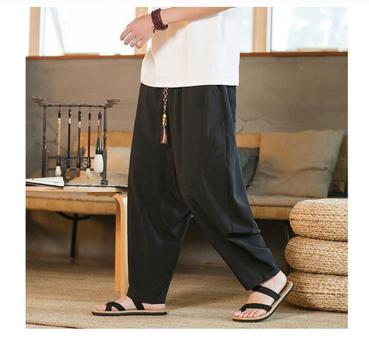 New Chinese Style Men's Yamamoto Yaosi Ice Silk Drape Profile Harem Pants Men