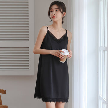 Silk Slip Dress With Satin Lace Mid-length Petticoat Vest Bottoming Dress